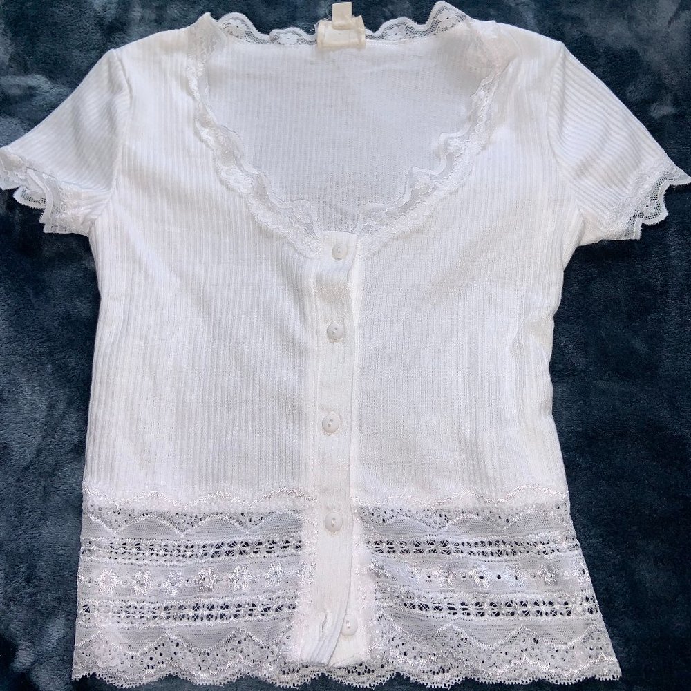 Ribbed Lace Button Top